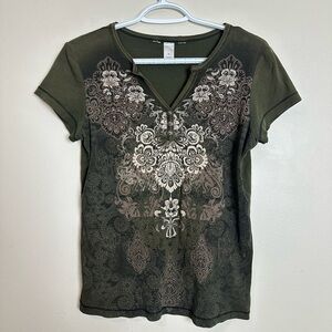 Top Size M Women's Green Patterned Top